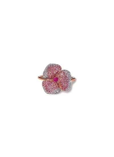 Shop As29 'bloom' Diamond Sapphire 18k Rose Gold Small Flower Ring