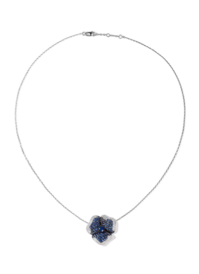 Shop As29 ‘bloom' Diamond Sapphire 18k White Gold Medium Flower Necklace