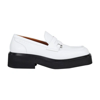 Shop Marni Wedge Heel Loafers In Lily White