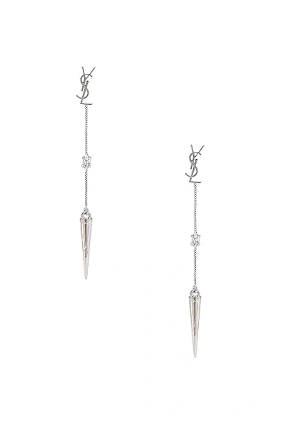 Shop Saint Laurent Ysl Rhinestone Spike Earring In Palladium Crystal