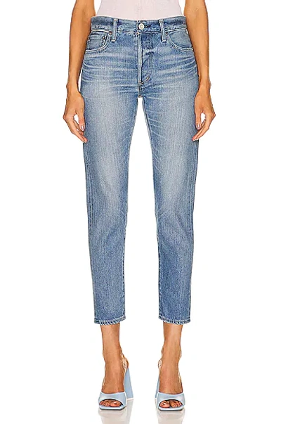 Shop Moussy Vintage Evans Tapered Mid Rise In Blue