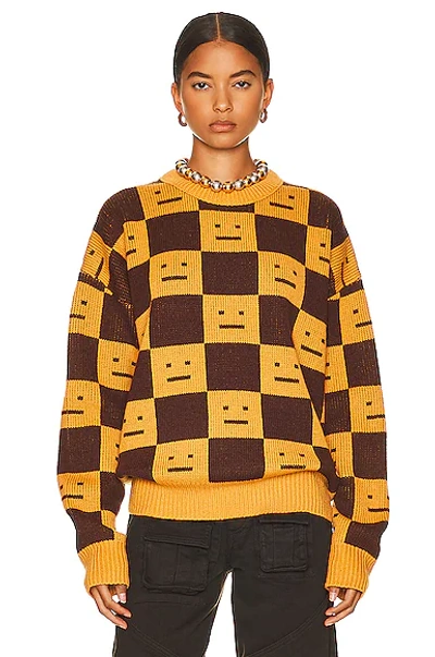 Shop Acne Studios Checkerboard Sweater In Ochre Orange & Coffee Brown
