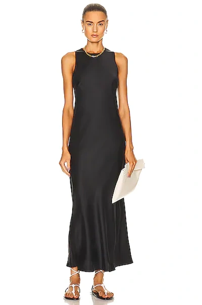 Asceno Valencia High-neck Silk-satin Maxi Dress In Black