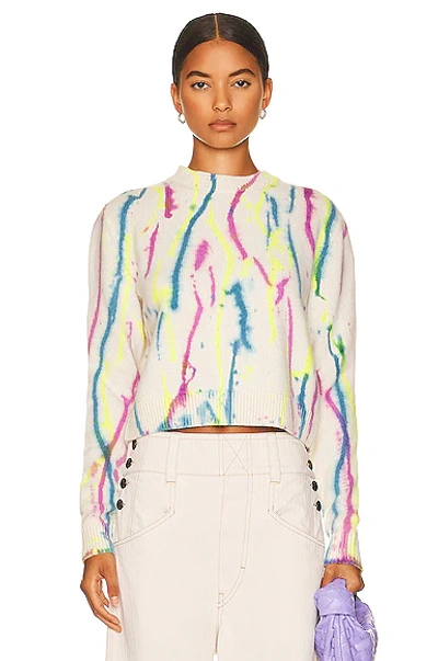 Shop The Elder Statesman Cashmere Watercolor Crew Sweater In Ivory & Limon