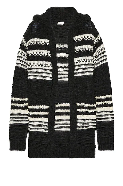 Shop Saint Laurent Baja Classic Cardigan In Noir & Natural