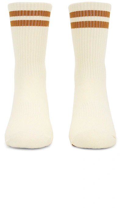 Shop Wellbeing + Beingwell Striped Tube Grip Sock In Ivory Adobe Brown