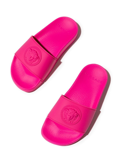 Shop Versace Medusa Head Slides In Pink