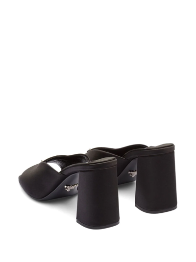 Shop Prada Enamel Triangle Logo 85mm High-heel Satin Slides In Black