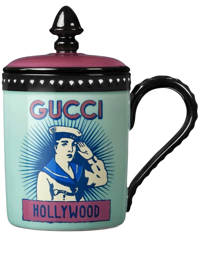 Shop Gucci Sailor Print Mug In Blue