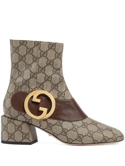 Shop Gucci Blondie Gg Supreme Ankle-boots In Neutrals