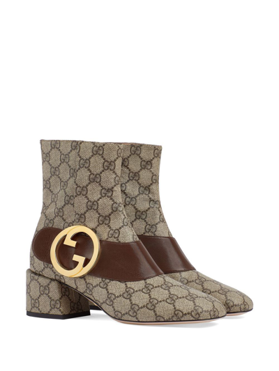 Shop Gucci Blondie Gg Supreme Ankle-boots In Neutrals
