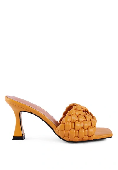 Shop London Rag Celie Woven Strap Mid Heel Sandals In Yellow