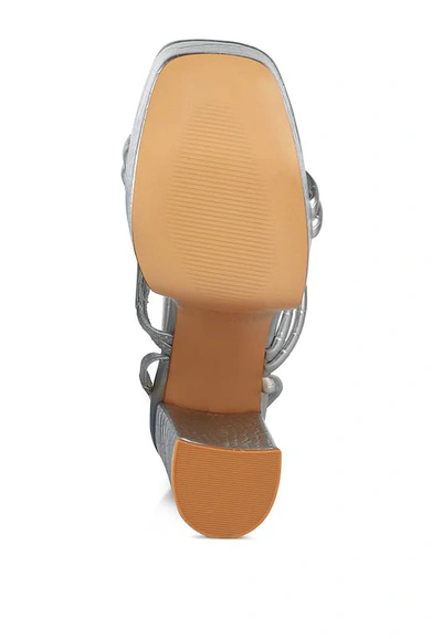 Shop London Rag Beam Tips Strappy Platform Chunky High Heels Sandals In Grey