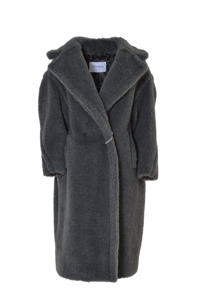 Shop Max Mara Runway Buttoned Teddy Coat In Grey