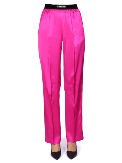 Shop Tom Ford Logo Waistband Straight Leg Pants In Pink