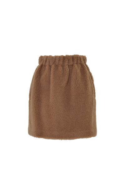 Shop Max Mara Elasticated Waist Teddy Mini Skirt In Brown