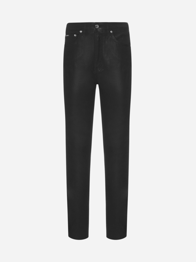 Shop Dolce & Gabbana Coated Denim Skinny Jeans