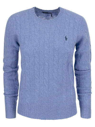 Shop Polo Ralph Lauren Pony Embroidered Cable In Blue