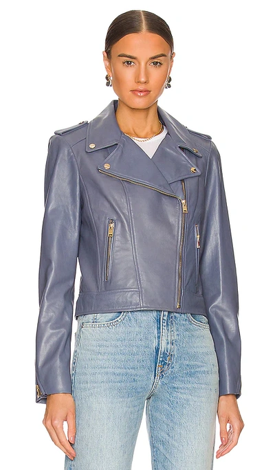 Shop Lamarque Donna 21 Leather Moto Jacket In Smoked Blue
