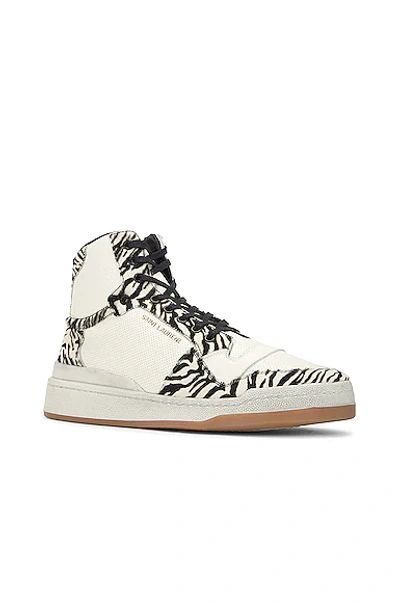 Saint Laurent Men's Sl/24 Mid-top Sneakers In Smooth Leather And Zebra Print Pony Effect Leather In White & Pony Ziger