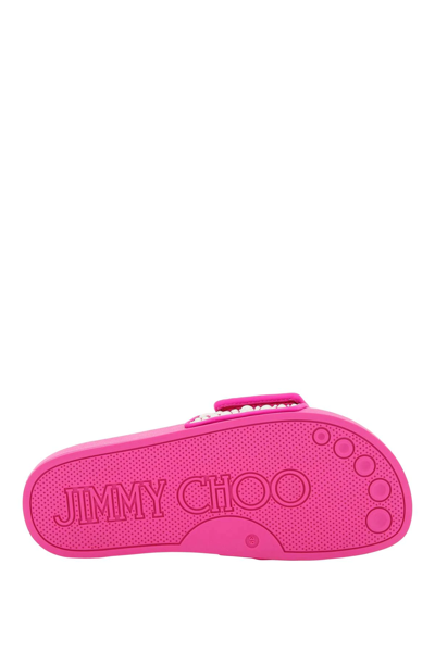 Shop Jimmy Choo Rubber Slides With Pearls In Fuchsia