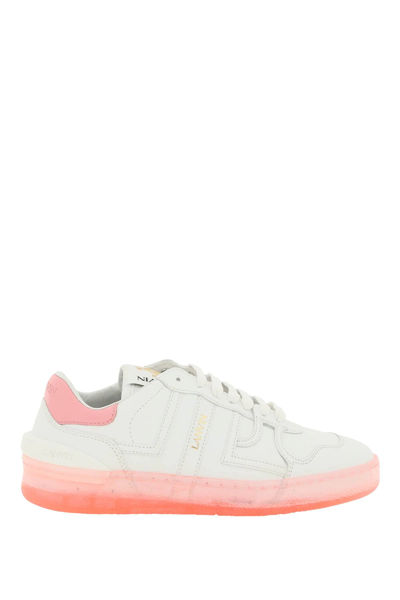 Shop Lanvin Leather Clay Sneakers In White,light Blue