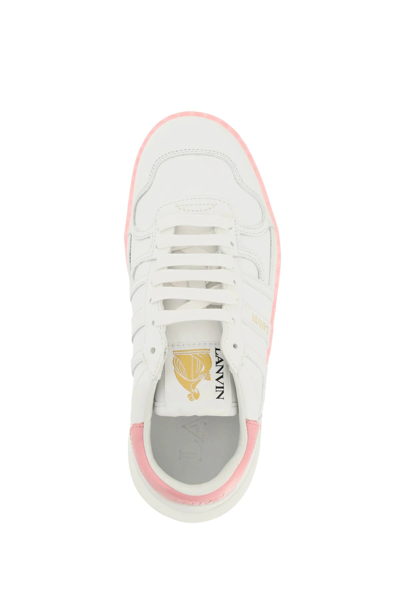 Shop Lanvin Leather Clay Sneakers In White,light Blue