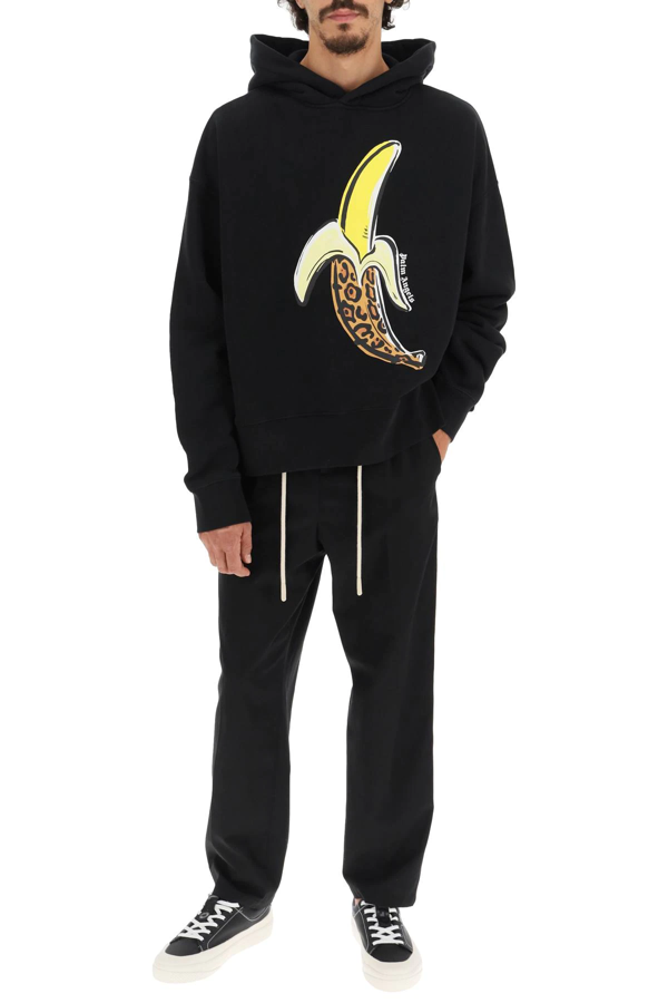 Palm Angels banana-print cotton hoodie - Black
