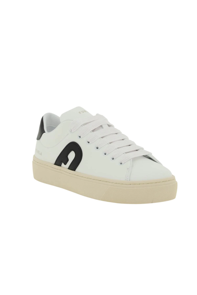 Shop Furla Joy Leather Sneakers In White,black