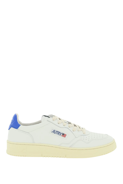 Shop Autry Leather Medalist Low Sneakers In White,blue