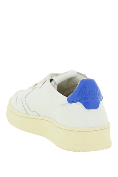 Shop Autry Leather Medalist Low Sneakers In White,blue