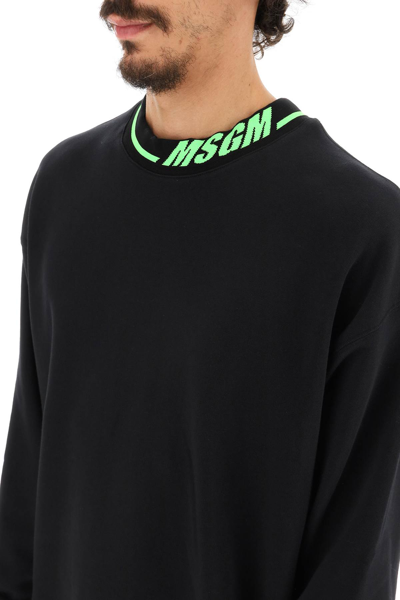 Shop Msgm Branded Neckline Sweatshirt In Black,yellow