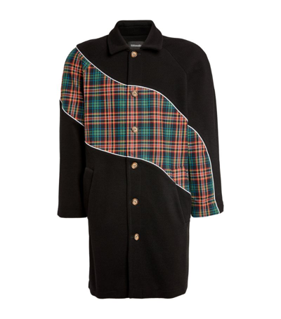 Shop Ahluwalia Wool-blend Tartan Stripe Coat In Black