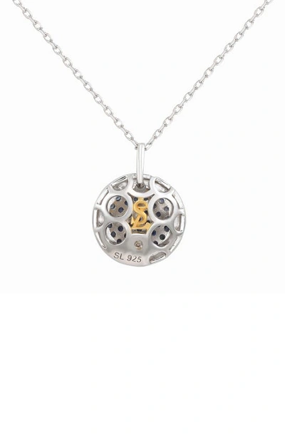 Suzy Levian Sterling Silver Sapphire Circle Pendant Necklace In Blue