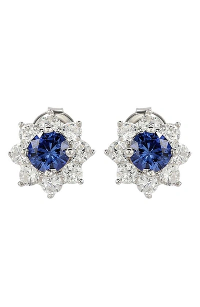 Shop Suzy Levian Sterling Silver Sapphire & Cz Stud Earrings In Blue