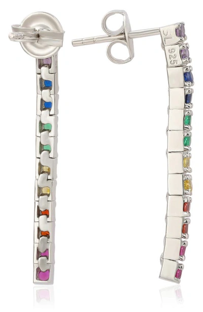 Suzy Levian Sterling Silver Rainbow Cz Linear Drop Earrings In Rainbow