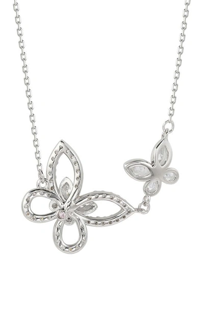 Suzy Levian Sterling Silver Cubic Zirconia Double Butterfly Pendant Necklace In White