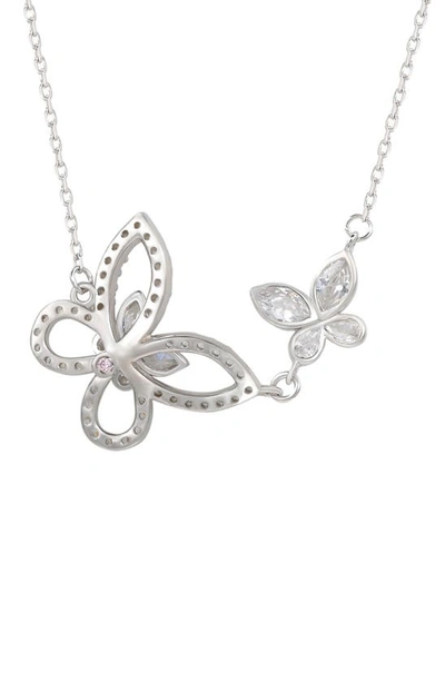 Suzy Levian Sterling Silver Cubic Zirconia Double Butterfly Pendant Necklace In White