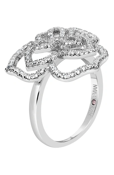 Suzy Levian Sterling Silver Pavé Cz Flower Ring In White