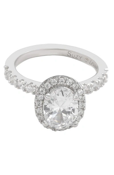 Suzy Levian Sterling Silver Oval Cubic Zirconia Ring In White