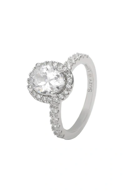 Suzy Levian Sterling Silver Oval Cubic Zirconia Ring In White