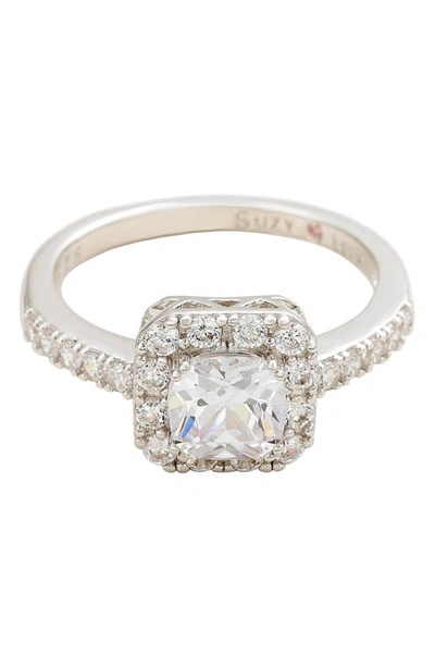 Suzy Levian Sterling Silver Cz Halo Engagement Ring In White