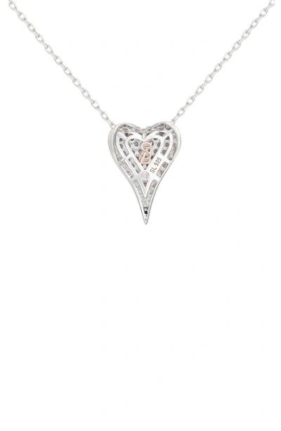 Suzy Levian Sterling Silver Cubic Zirconia Elongated Heart Pendant Necklace In White