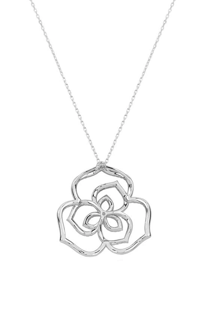 Suzy Levian Sterling Silver Flower Pave Cubic Zirconia Pendant Necklace In White