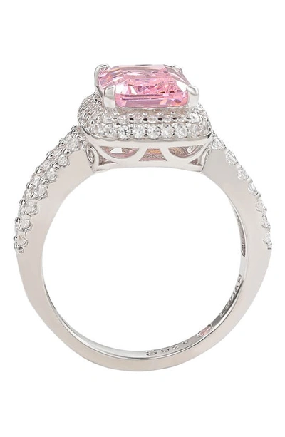 Suzy Levian Sterling Silver Pink Emerald Cz Pavé Halo Ring In Pink