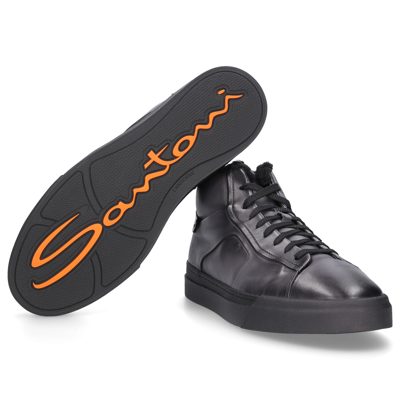 Shop Santoni High-top Sneakers 21558 Calfskin In Grey