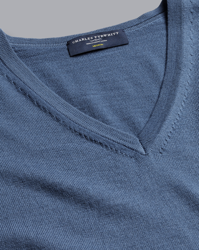 Shop Charles Tyrwhitt Men's  Merino V-neck Sweater In Blue