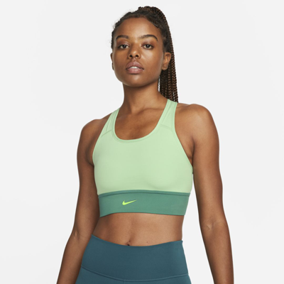 Shop Nike Women's Swoosh Medium-support 1-piece Padded Longline Sports Bra In Green