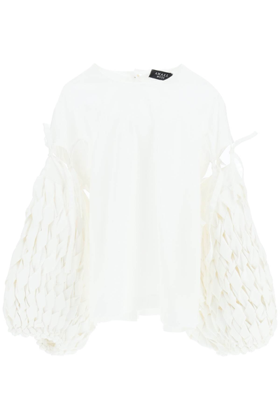 Shop A.w.a.k.e. Mode Poplin Top With Woven Sleeves In White