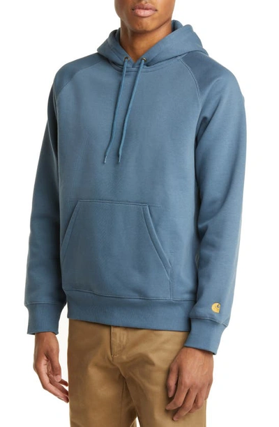 Shop Carhartt Chase Hooded Sweatshirt In Storm Blue / Gold